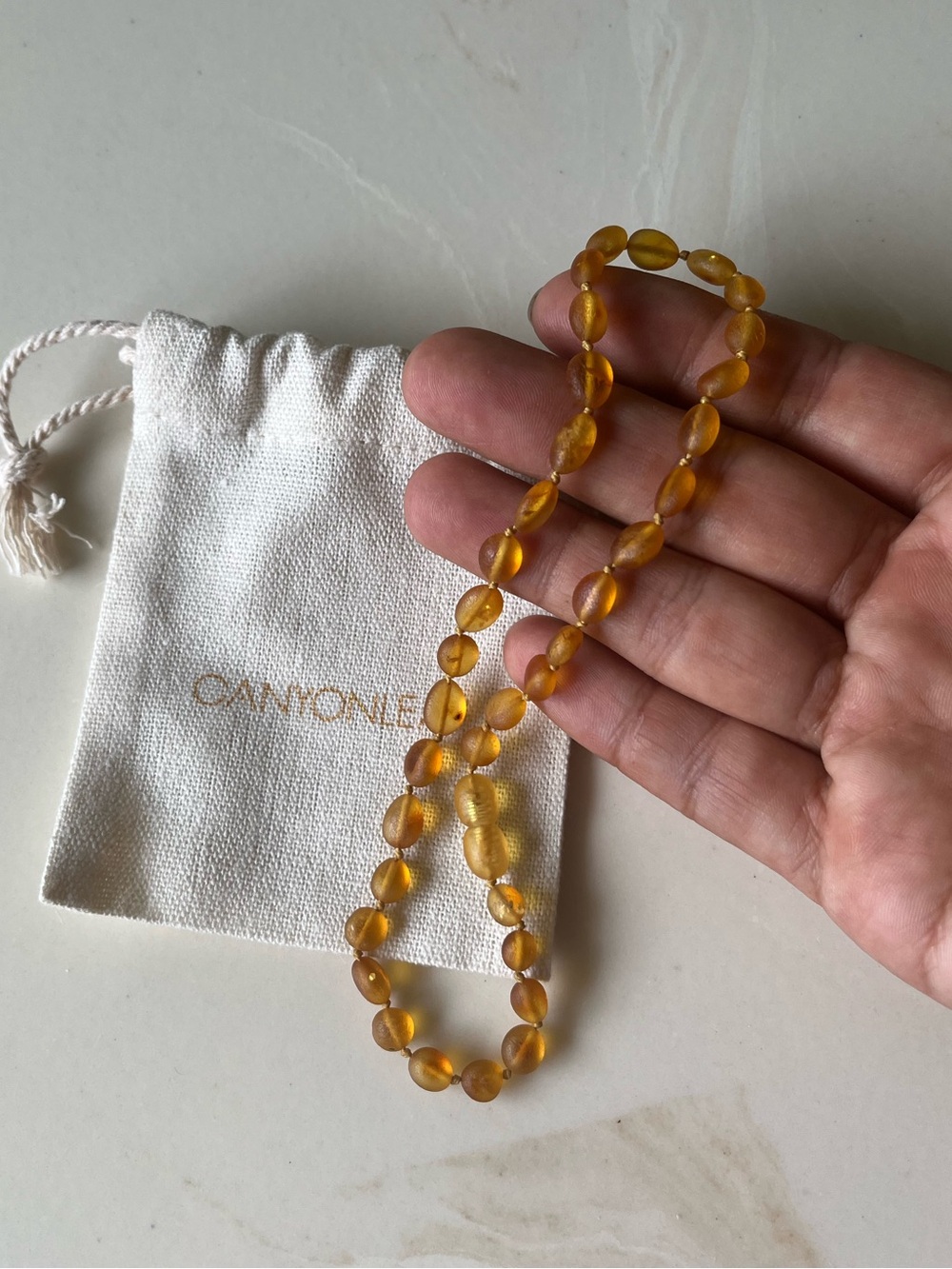 Raw Amber Canyon Leaf kids size necklace